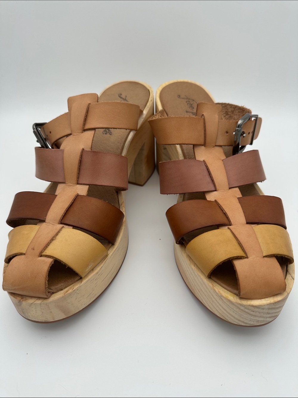 Free People Bellevue Clogs Leather Chunky Wood Fisherman Platform Sandals 39 8.5 - Picture 9 of 16